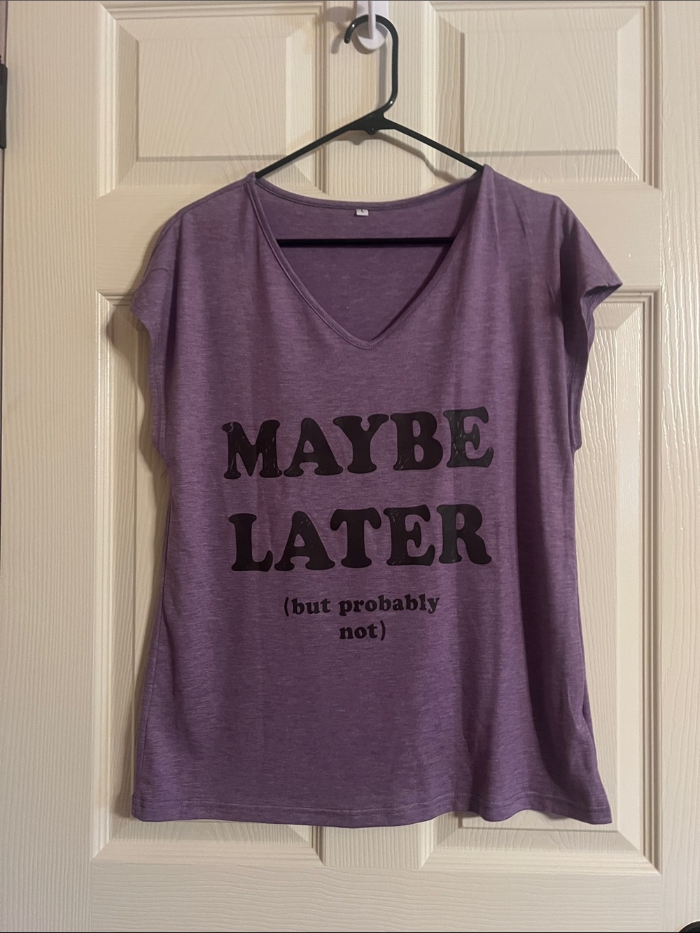 SHEIN Purple 'MAYBE LATER' V-Neck Graphic Tee